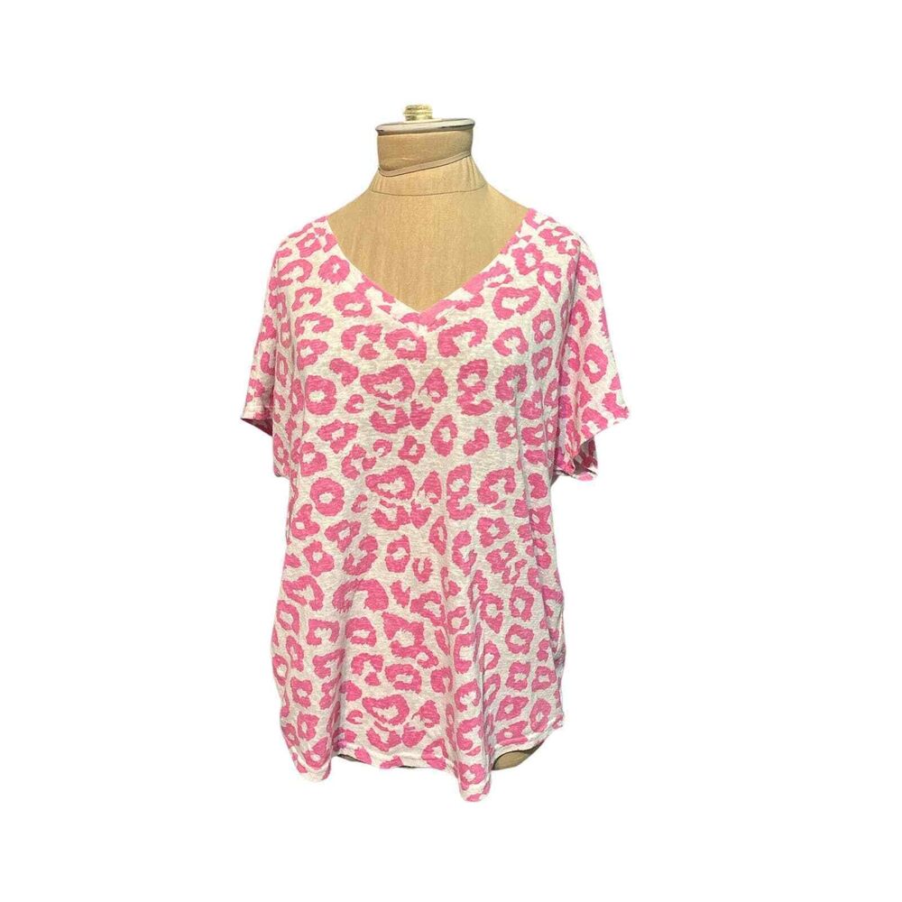 She & Sky Pink and White Cheetah Print Pullover Cotton Blend Size Small